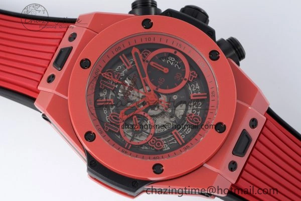 Big Bang Unico Red Magic Ceramic BBF 1:1 Best Edition Skeleton Dial on Red Rubber Strap A Breathable 6753