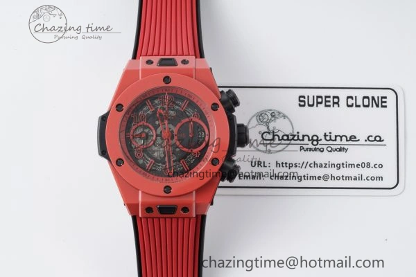 Big Bang Unico Red Magic Ceramic BBF 1:1 Best Edition Skeleton Dial on Red Rubber Strap A Breathable 6753