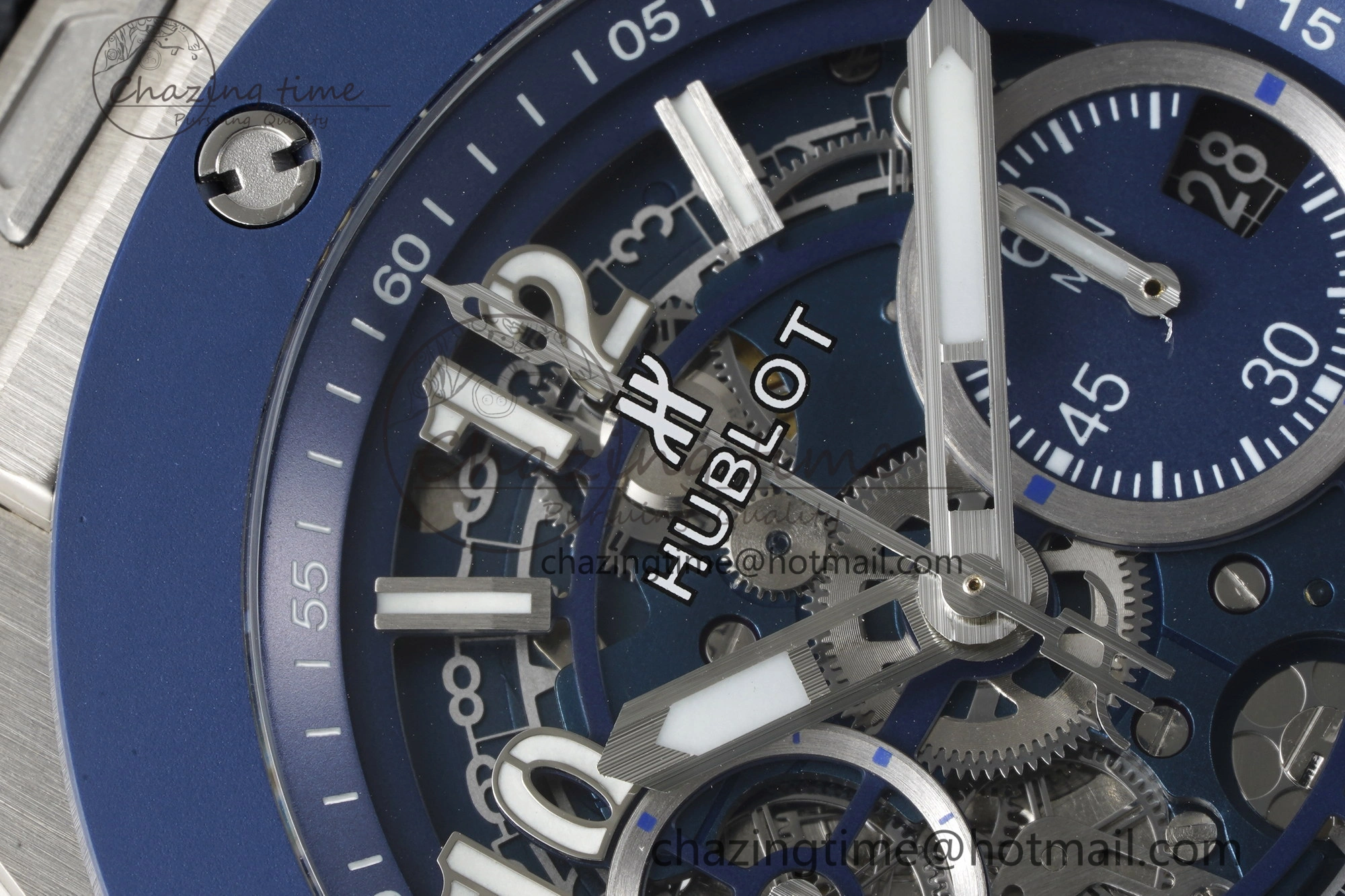 Big Bang Unico SS 45mm BBF 1:1 Best Edition Blue Ceramic Bezel Skeleton Dial on Black Rubber Strap A FreshLook 6758
