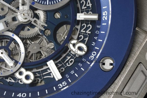 Big Bang Unico SS 45mm BBF 1:1 Best Edition Blue Ceramic Bezel Skeleton Dial on Black Rubber Strap A FreshLook 6758