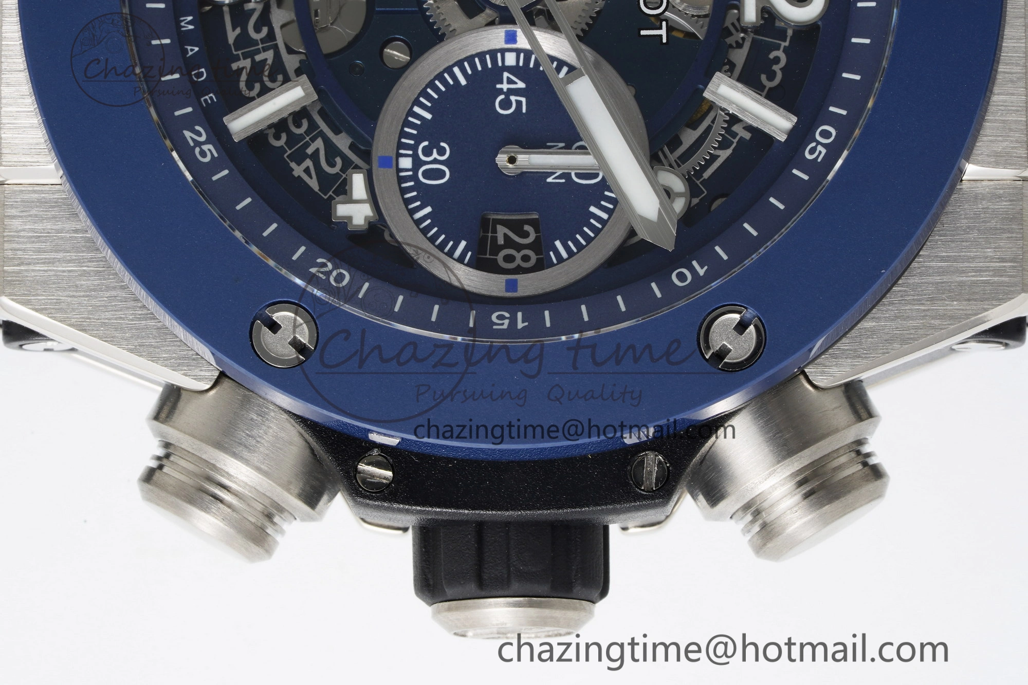 Big Bang Unico SS 45mm BBF 1:1 Best Edition Blue Ceramic Bezel Skeleton Dial on Black Rubber Strap A FreshLook 6758