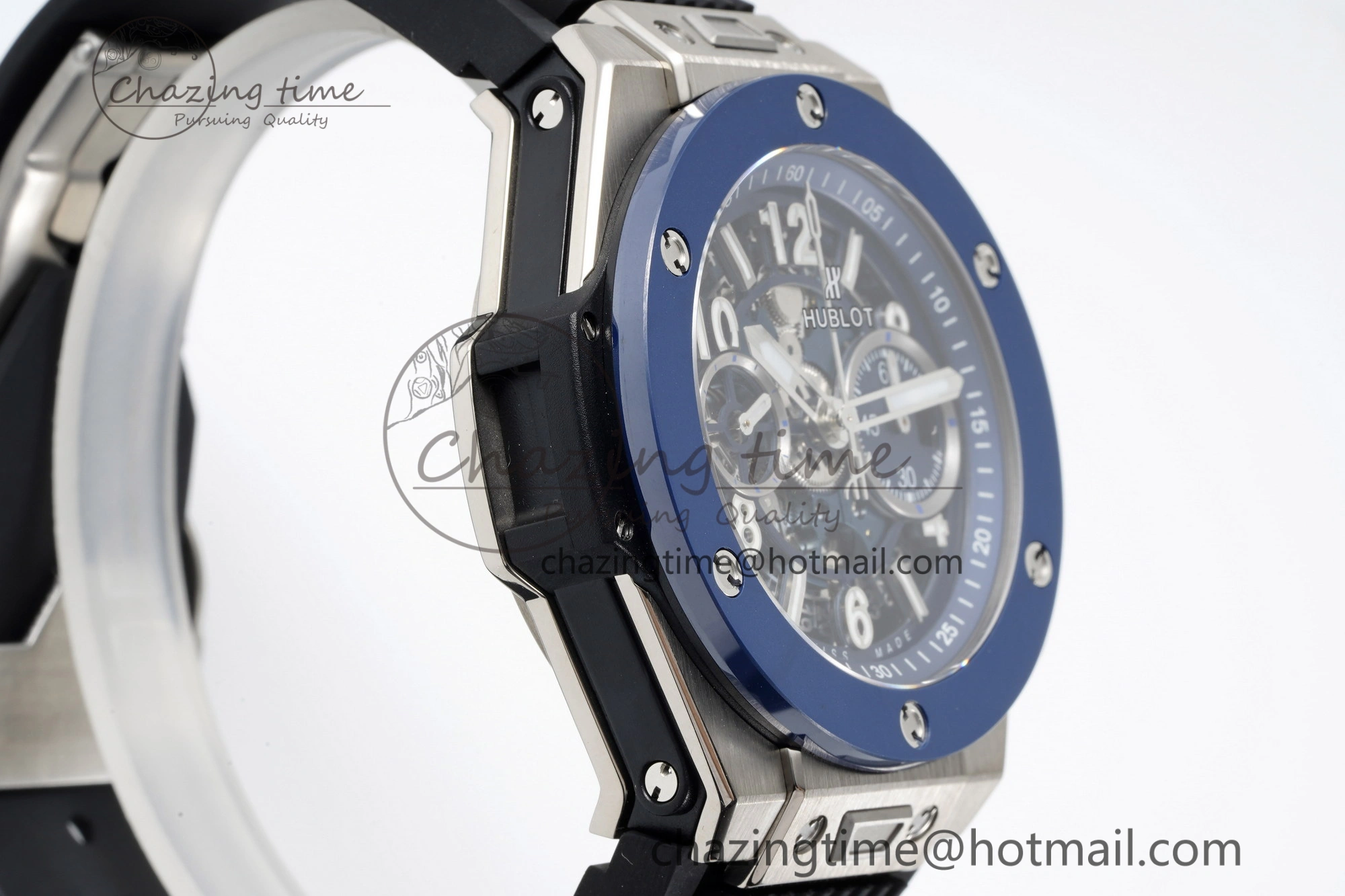 Big Bang Unico SS 45mm BBF 1:1 Best Edition Blue Ceramic Bezel Skeleton Dial on Black Rubber Strap A FreshLook 6758