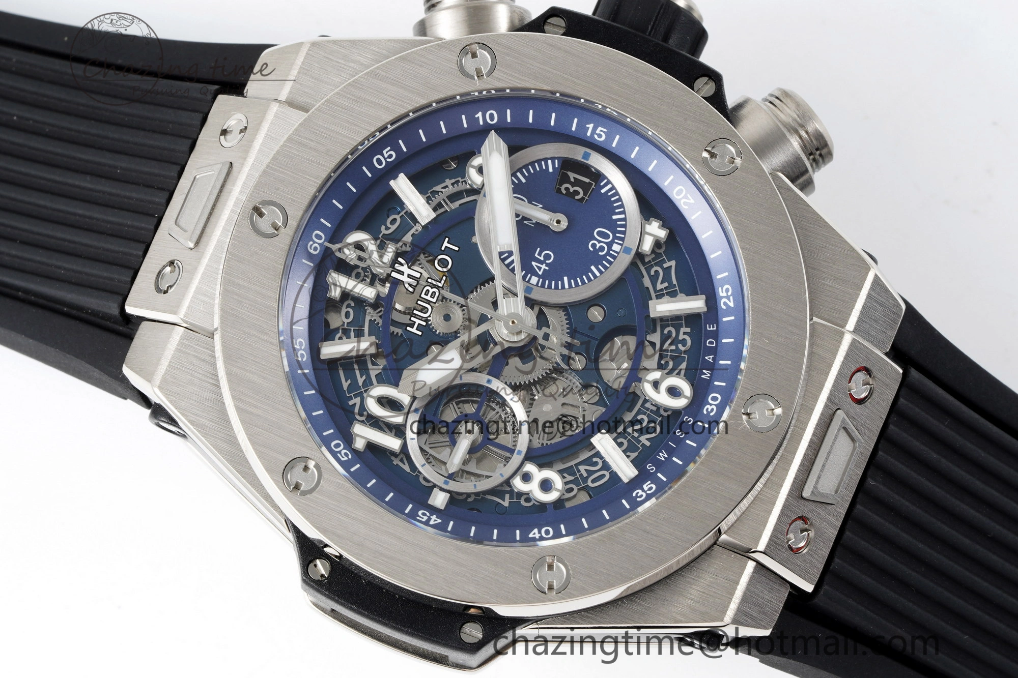Big Bang Unico SS 45mm BBF 1:1 Best Edition Skeleton Dial on Black Rubber Strap A Soft 6756