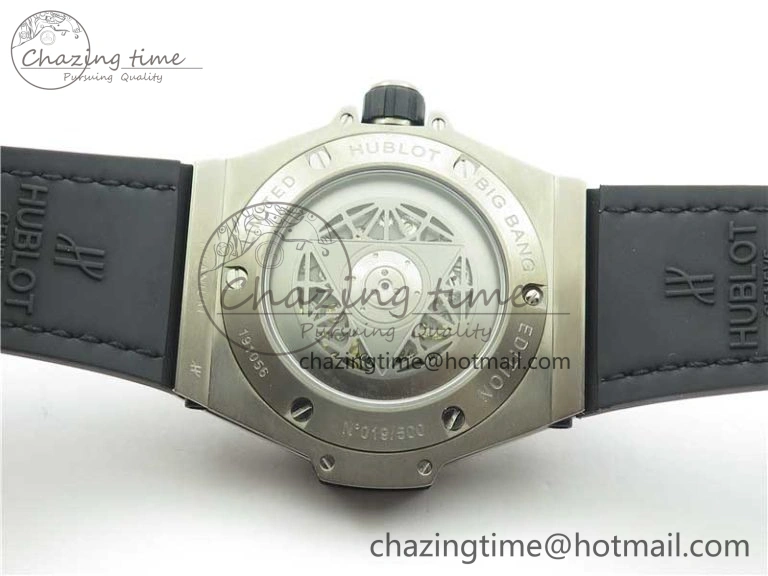 Timeless Big Bang Unico Sang Bleu Titanium HBF Skeleton Dial on Black Gummy Strap HUB 6800