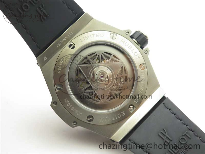 Timeless Big Bang Unico Sang Bleu Titanium HBF Skeleton Dial on Black Gummy Strap HUB 6800