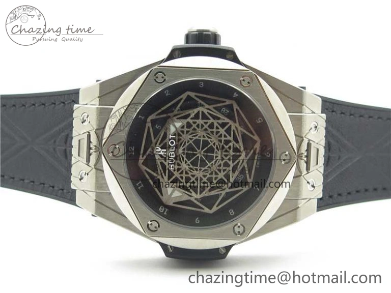 Timeless Big Bang Unico Sang Bleu Titanium HBF Skeleton Dial on Black Gummy Strap HUB 6800