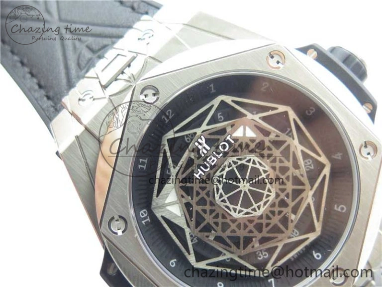 Timeless Big Bang Unico Sang Bleu Titanium HBF Skeleton Dial on Black Gummy Strap HUB 6800
