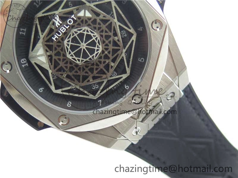 Timeless Big Bang Unico Sang Bleu Titanium HBF Skeleton Dial on Black Gummy Strap HUB 6800