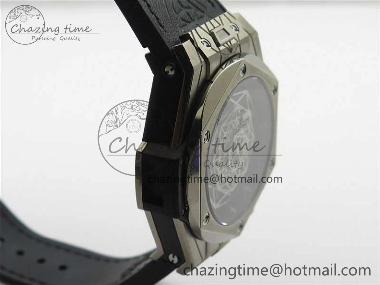Timeless Big Bang Unico Sang Bleu Titanium HBF Skeleton Dial on Black Gummy Strap HUB 6800