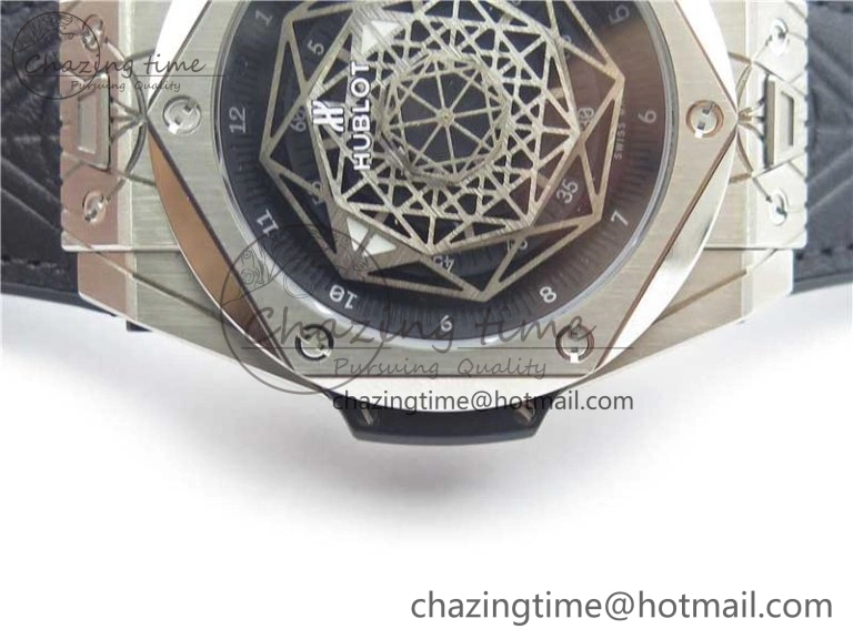 Timeless Big Bang Unico Sang Bleu Titanium HBF Skeleton Dial on Black Gummy Strap HUB 6800