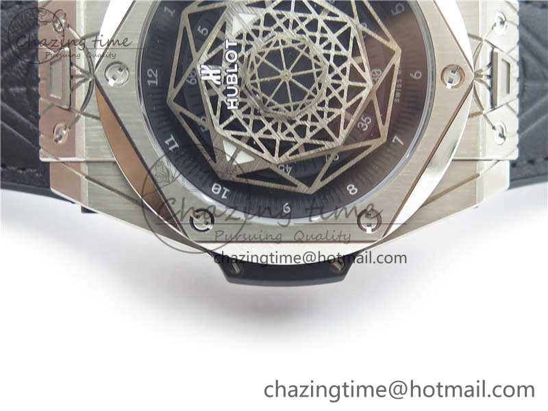 Timeless Big Bang Unico Sang Bleu Titanium HBF Skeleton Dial on Black Gummy Strap HUB 6800