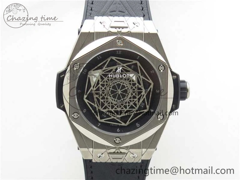 Timeless Big Bang Unico Sang Bleu Titanium HBF Skeleton Dial on Black Gummy Strap HUB 6800