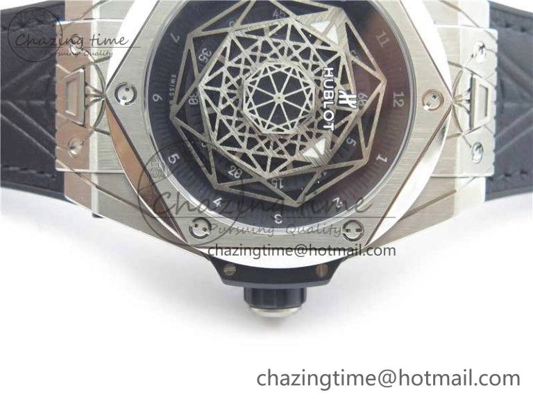 Timeless Big Bang Unico Sang Bleu Titanium HBF Skeleton Dial on Black Gummy Strap HUB 6800