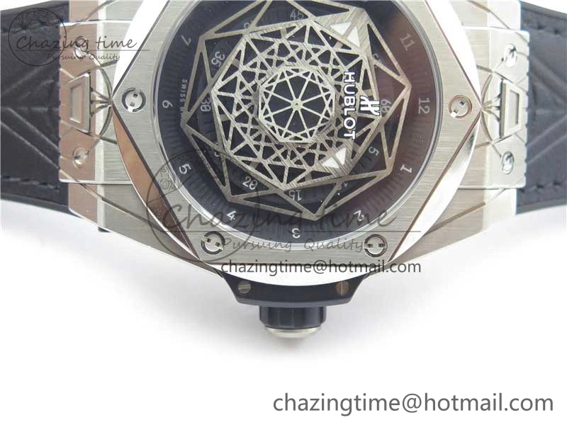 Timeless Big Bang Unico Sang Bleu Titanium HBF Skeleton Dial on Black Gummy Strap HUB 6800