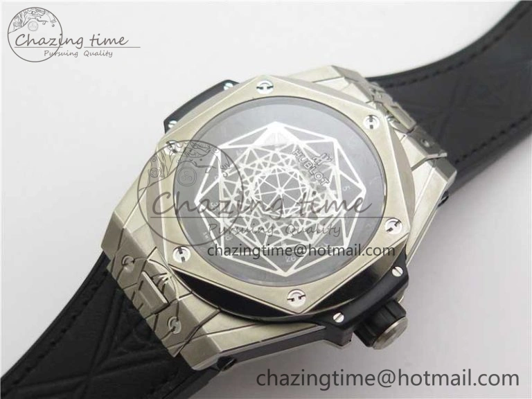 Timeless Big Bang Unico Sang Bleu Titanium HBF Skeleton Dial on Black Gummy Strap HUB 6800