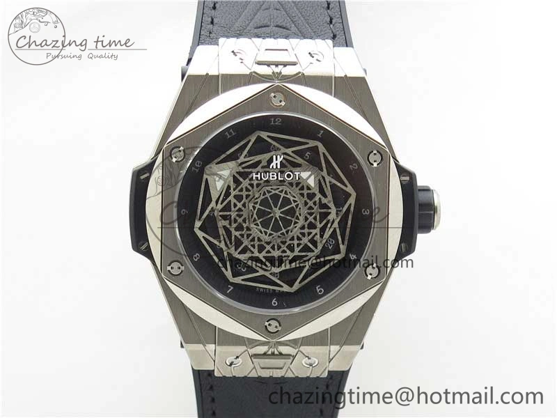 Timeless Big Bang Unico Sang Bleu Titanium HBF Skeleton Dial on Black Gummy Strap HUB 6800