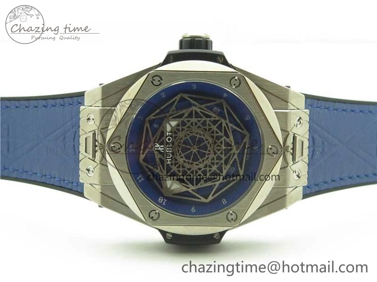 Big Bang Unico Sang Bleu Titanium HBF Skeleton Dial on Blue Gummy Strap HUB TopPick 6801