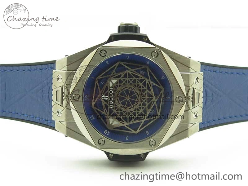 Big Bang Unico Sang Bleu Titanium HBF Skeleton Dial on Blue Gummy Strap HUB TopPick 6801