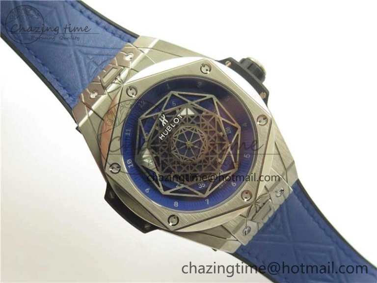 Big Bang Unico Sang Bleu Titanium HBF Skeleton Dial on Blue Gummy Strap HUB TopPick 6801