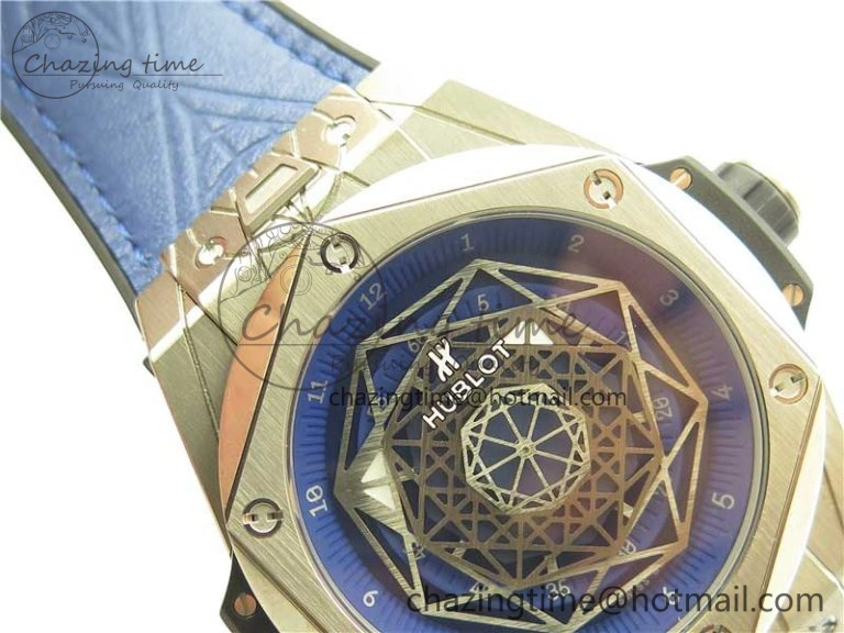 Big Bang Unico Sang Bleu Titanium HBF Skeleton Dial on Blue Gummy Strap HUB TopPick 6801