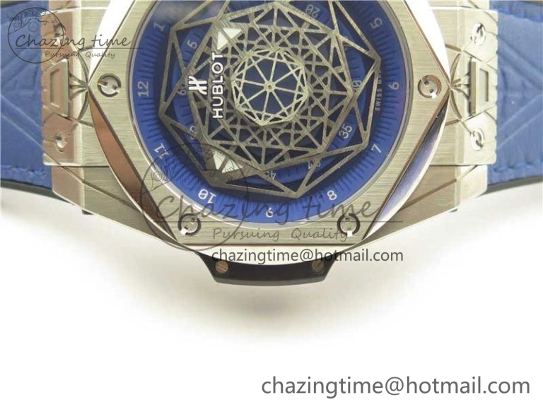 Big Bang Unico Sang Bleu Titanium HBF Skeleton Dial on Blue Gummy Strap HUB TopPick 6801