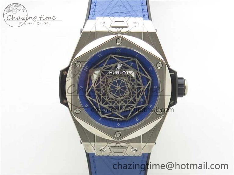Big Bang Unico Sang Bleu Titanium HBF Skeleton Dial on Blue Gummy Strap HUB TopPick 6801