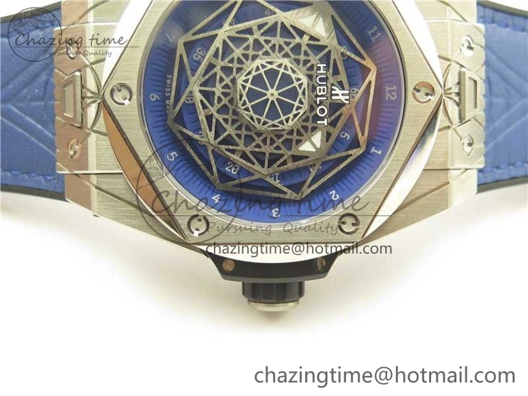 Big Bang Unico Sang Bleu Titanium HBF Skeleton Dial on Blue Gummy Strap HUB TopPick 6801