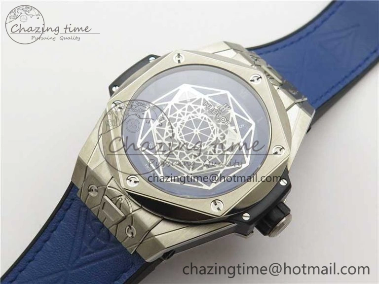 Big Bang Unico Sang Bleu Titanium HBF Skeleton Dial on Blue Gummy Strap HUB TopPick 6801