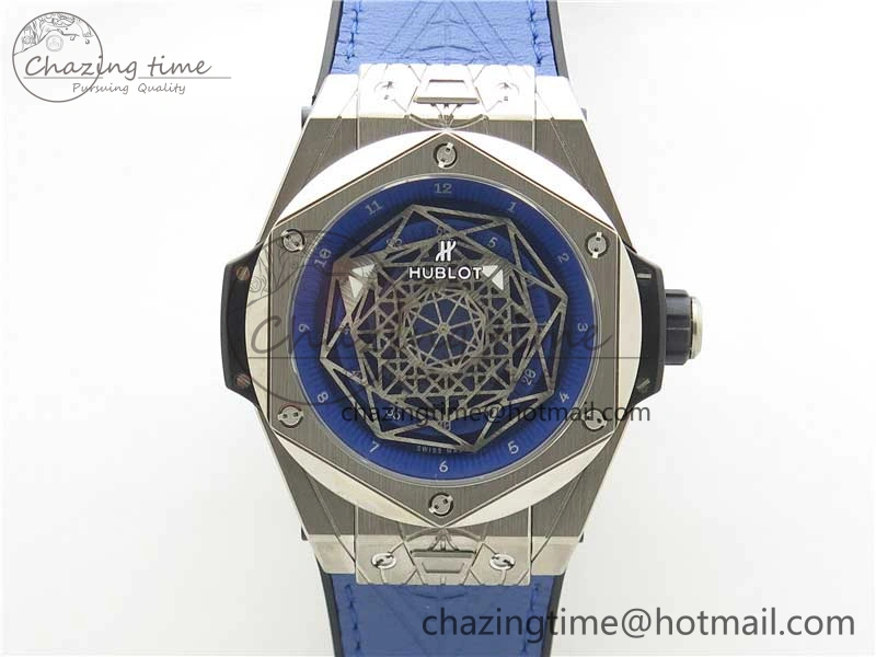 Big Bang Unico Sang Bleu Titanium HBF Skeleton Dial on Blue Gummy Strap HUB TopPick 6801