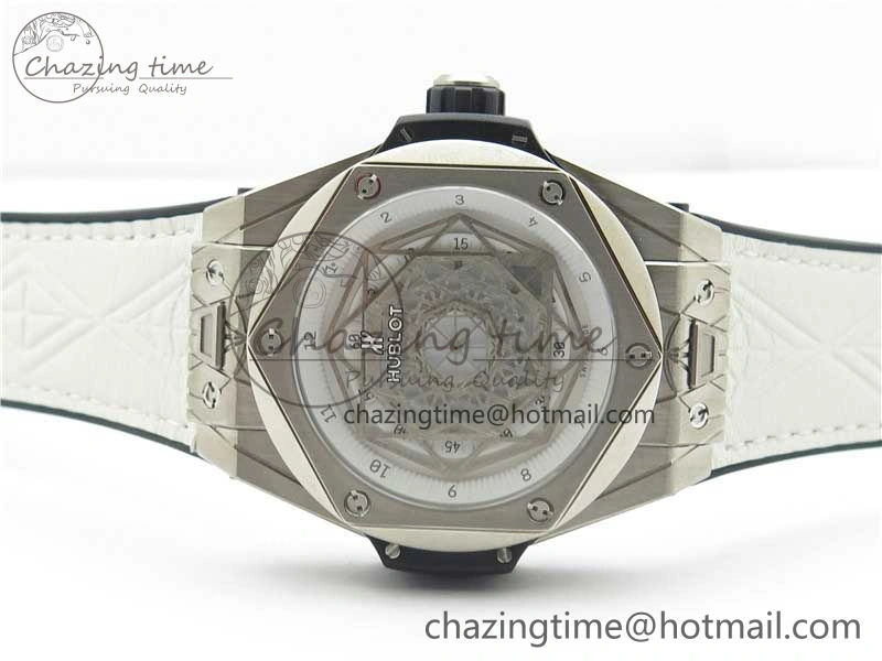 Big Bang Unico Sang Bleu Titanium HBF Skeleton Dial on White Gummy Strap HUB ComfortFit 6803