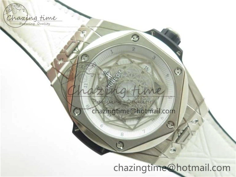 Big Bang Unico Sang Bleu Titanium HBF Skeleton Dial on White Gummy Strap HUB ComfortFit 6803