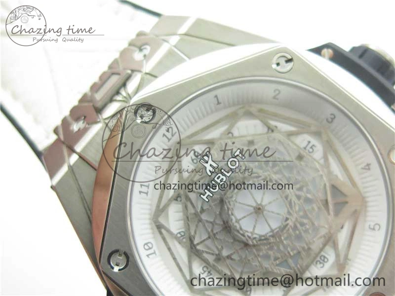 Big Bang Unico Sang Bleu Titanium HBF Skeleton Dial on White Gummy Strap HUB ComfortFit 6803
