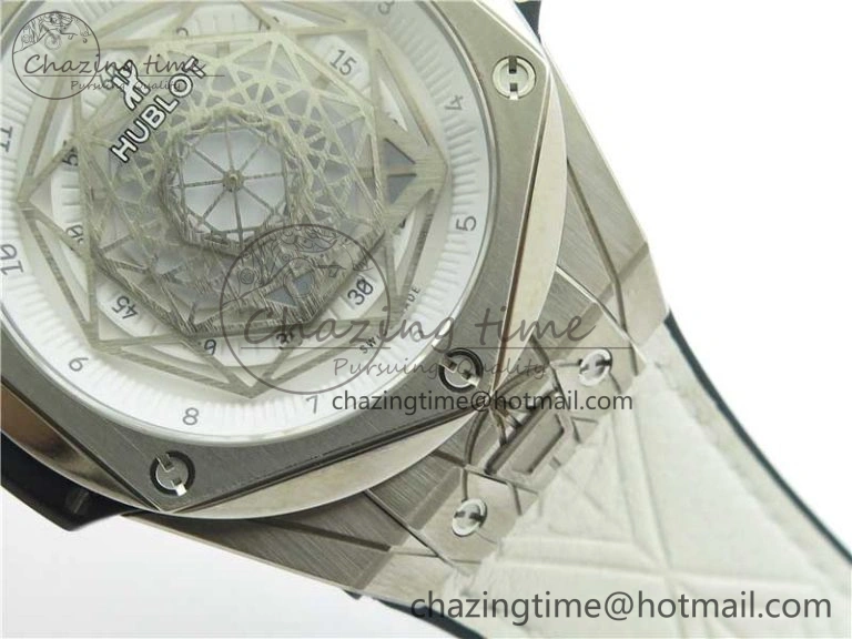 Big Bang Unico Sang Bleu Titanium HBF Skeleton Dial on White Gummy Strap HUB ComfortFit 6803