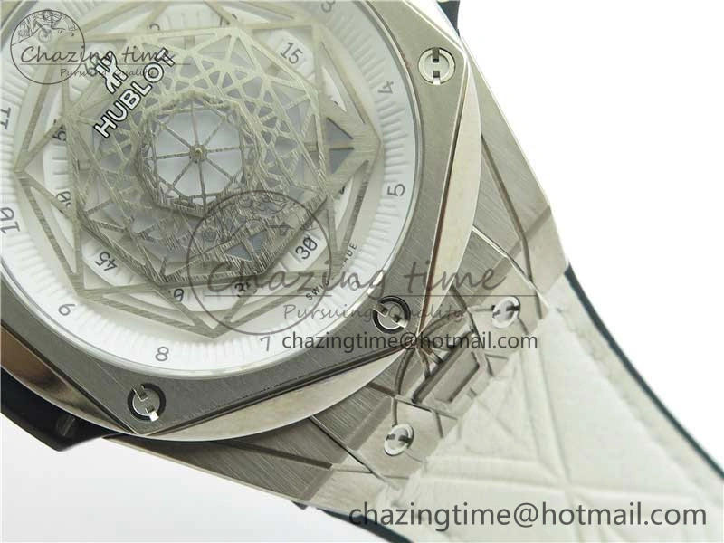 Big Bang Unico Sang Bleu Titanium HBF Skeleton Dial on White Gummy Strap HUB ComfortFit 6803