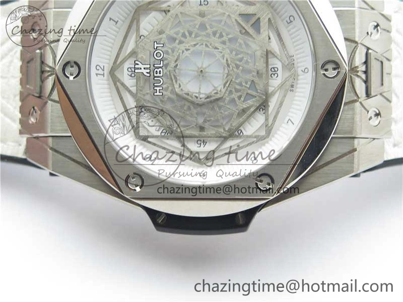 Big Bang Unico Sang Bleu Titanium HBF Skeleton Dial on White Gummy Strap HUB ComfortFit 6803