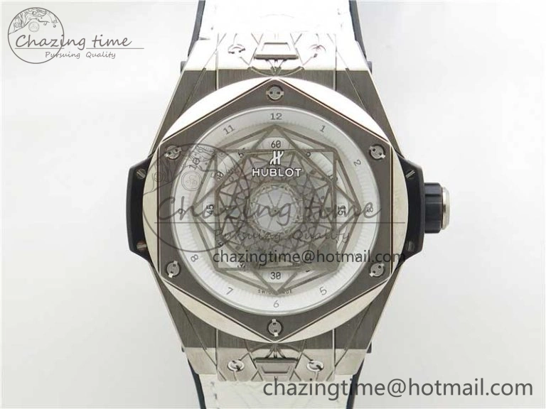 Big Bang Unico Sang Bleu Titanium HBF Skeleton Dial on White Gummy Strap HUB ComfortFit 6803