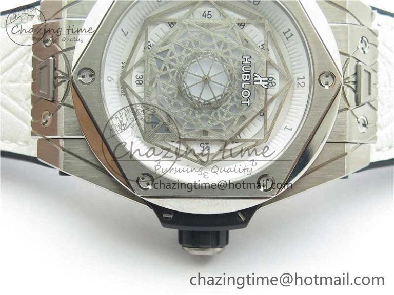 Big Bang Unico Sang Bleu Titanium HBF Skeleton Dial on White Gummy Strap HUB ComfortFit 6803