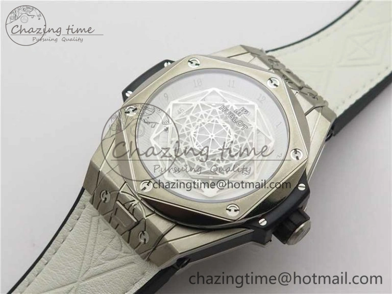 Big Bang Unico Sang Bleu Titanium HBF Skeleton Dial on White Gummy Strap HUB ComfortFit 6803