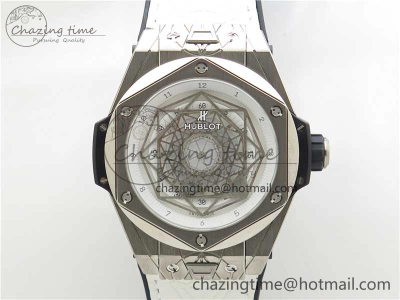 Big Bang Unico Sang Bleu Titanium HBF Skeleton Dial on White Gummy Strap HUB ComfortFit 6803