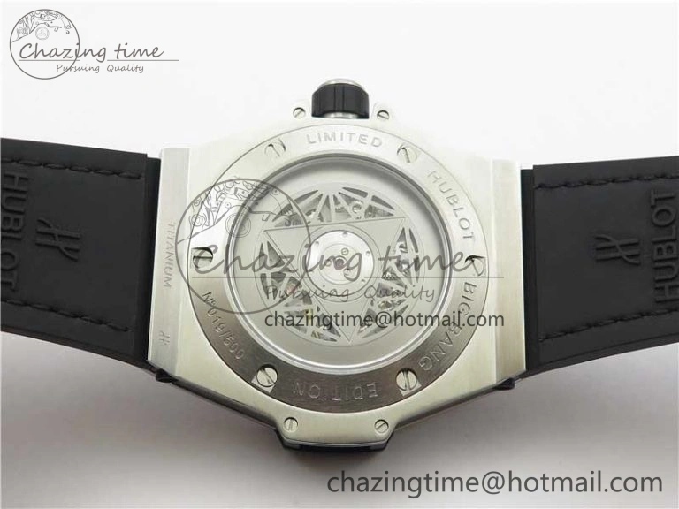 Big Bang Unico Sang Bleu Titanium Diamonds HBF Skeleton Dial on Black Gummy Strap HUB Seasonal 6820