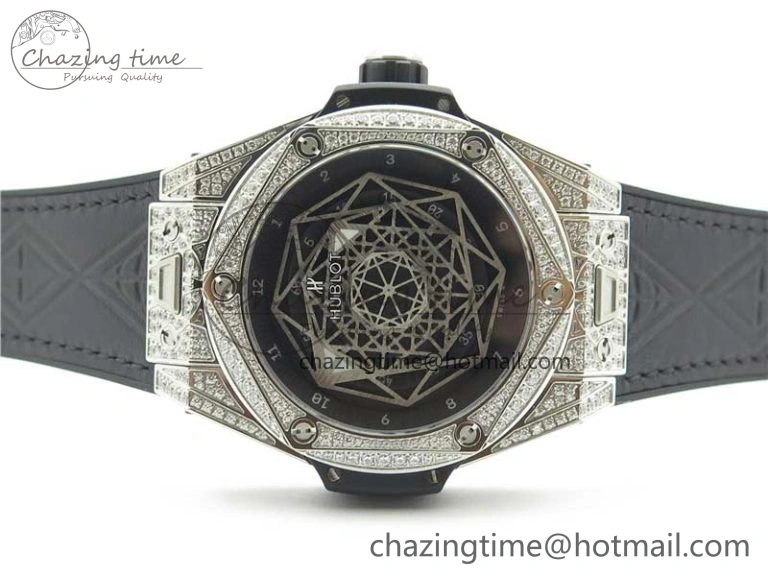 Big Bang Unico Sang Bleu Titanium Diamonds HBF Skeleton Dial on Black Gummy Strap HUB Seasonal 6820
