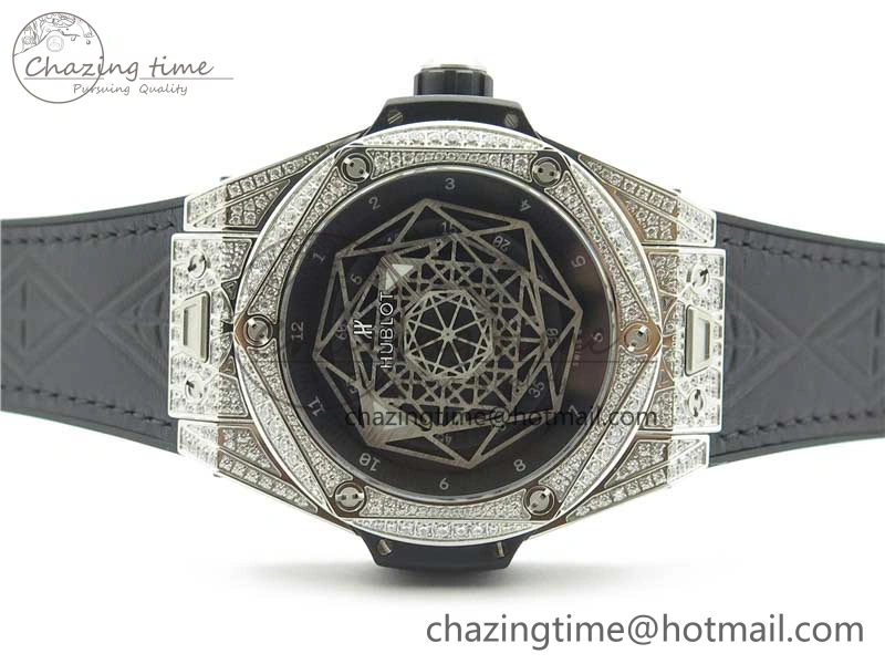 Big Bang Unico Sang Bleu Titanium Diamonds HBF Skeleton Dial on Black Gummy Strap HUB Seasonal 6820