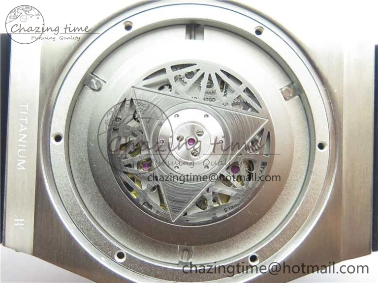 Big Bang Unico Sang Bleu Titanium Diamonds HBF Skeleton Dial on Black Gummy Strap HUB Seasonal 6820