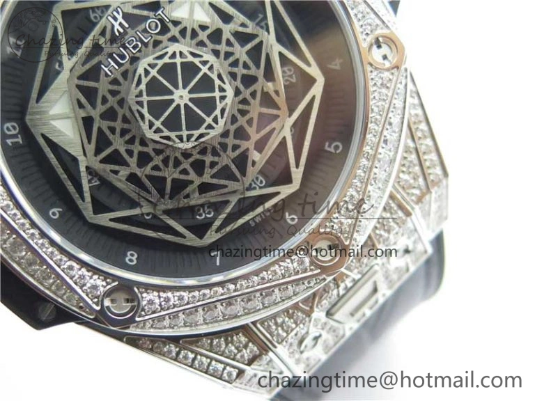 Big Bang Unico Sang Bleu Titanium Diamonds HBF Skeleton Dial on Black Gummy Strap HUB Seasonal 6820