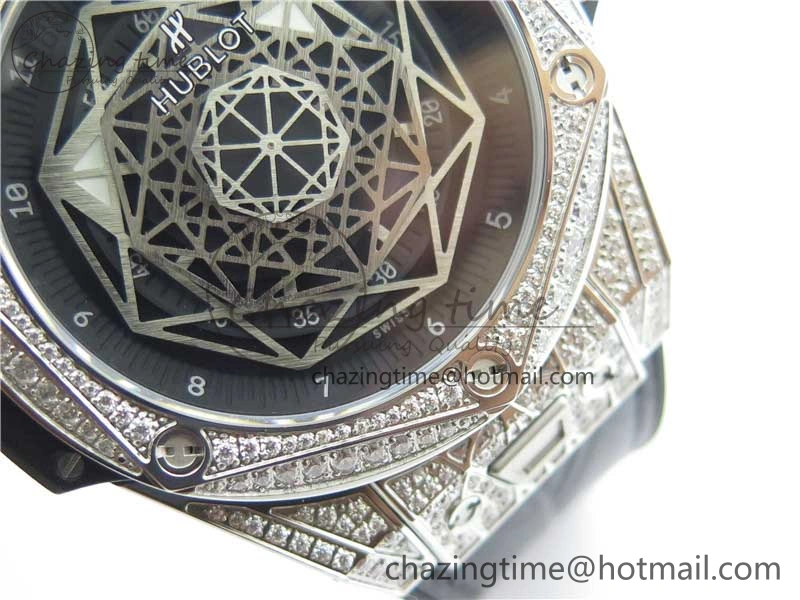 Big Bang Unico Sang Bleu Titanium Diamonds HBF Skeleton Dial on Black Gummy Strap HUB Seasonal 6820
