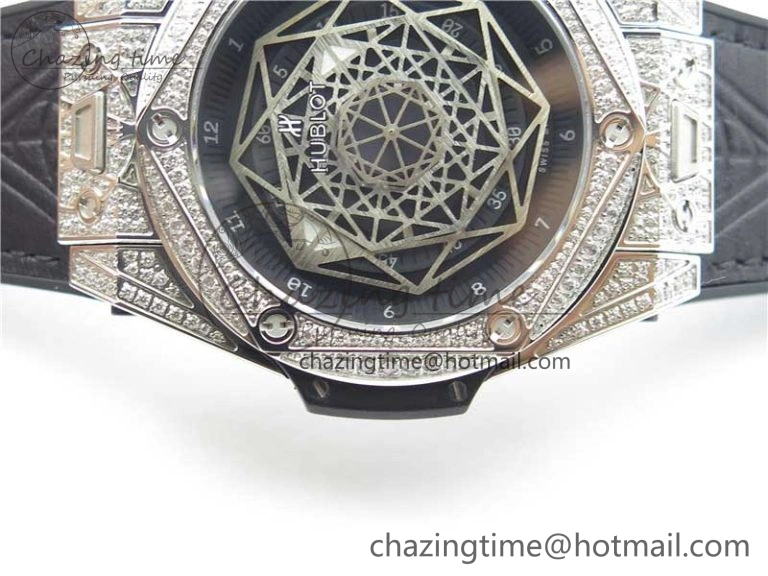 Big Bang Unico Sang Bleu Titanium Diamonds HBF Skeleton Dial on Black Gummy Strap HUB Seasonal 6820