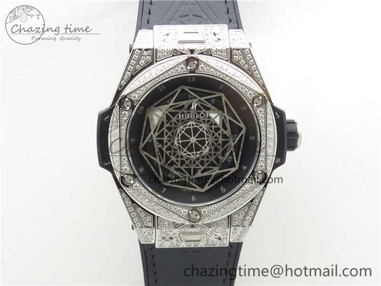 Big Bang Unico Sang Bleu Titanium Diamonds HBF Skeleton Dial on Black Gummy Strap HUB Seasonal 6820