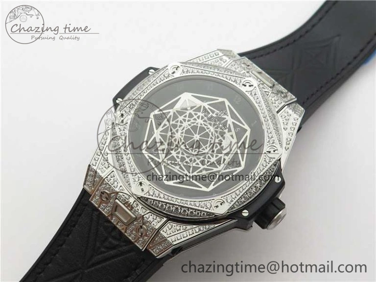 Big Bang Unico Sang Bleu Titanium Diamonds HBF Skeleton Dial on Black Gummy Strap HUB Seasonal 6820