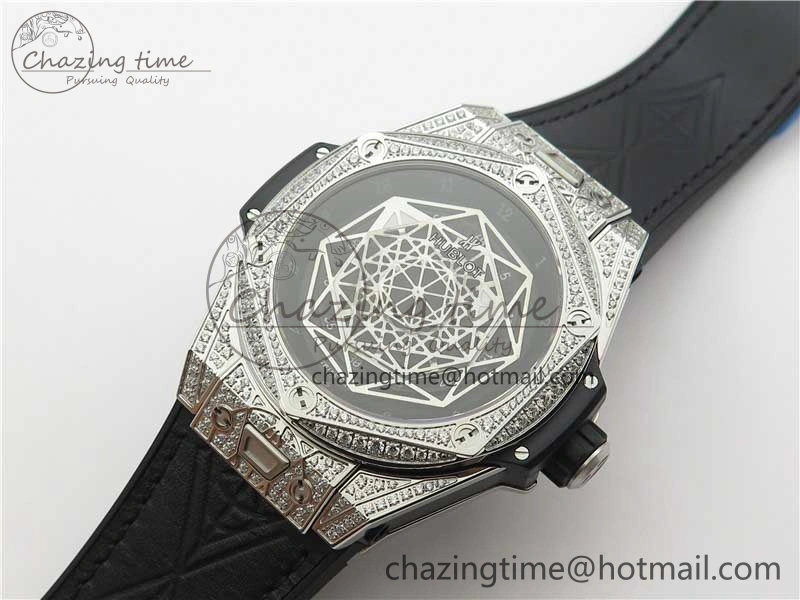 Big Bang Unico Sang Bleu Titanium Diamonds HBF Skeleton Dial on Black Gummy Strap HUB Seasonal 6820
