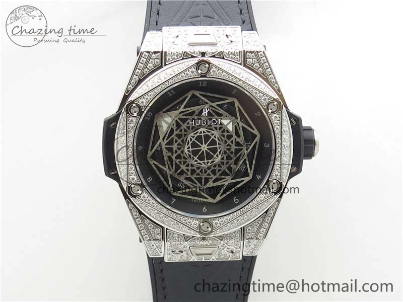 Big Bang Unico Sang Bleu Titanium Diamonds HBF Skeleton Dial on Black Gummy Strap HUB Seasonal 6820